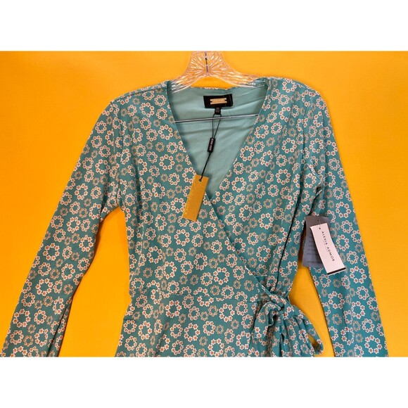 Alexia Admor Amelia Wrap Dress Womens XS Turquoise Daisy Long Sleeve V-Neck NWT - Picture 7 of 11